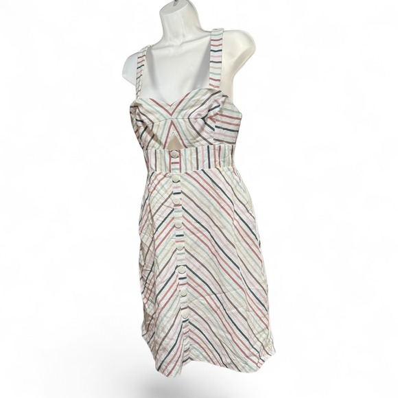 ModCloth Striped Cutout Front Button Midi Dress Womens 8 Multicolor Excellent - Picture 2 of 6